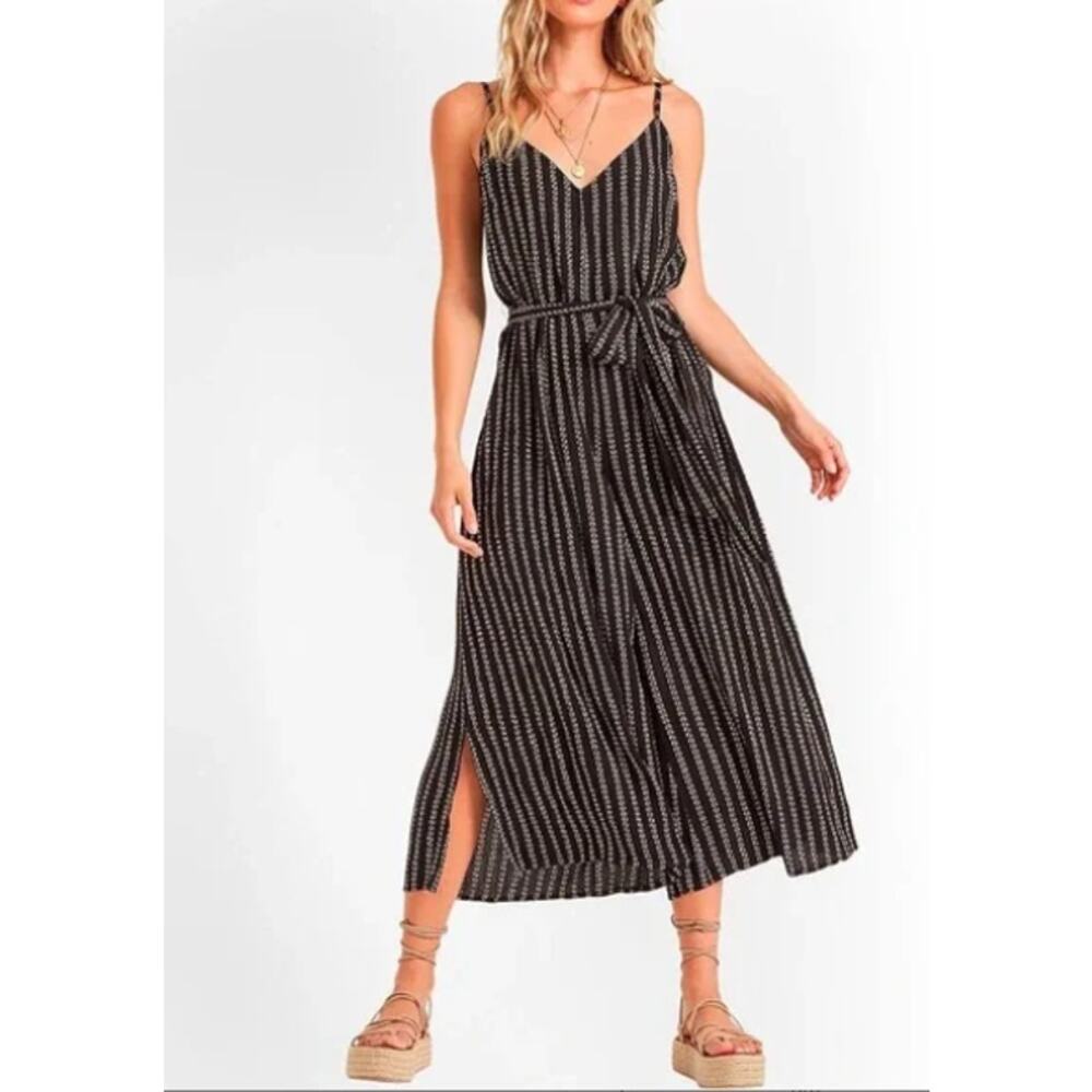 Billabong Shake It Again Midi Wide Leg Jumpsuit XS Black Gold NWT Boho Belt